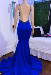 Formal Dressing For Wedding, Mermaid Blue long Prom dress Dresses, Satin Lace Sleeveless prom dress