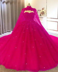 Bridesmaids Dresses Wedding, Tulle Ball Gown Quinceanera Dresses, With Cape