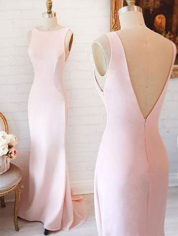 Prom Dress Ideas, Simple Mermaid V Back Pink Long Prom Dress