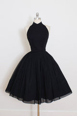 Blue Gown, Black Halter Short Sleeve Homecoming Dress, A Line Open Back Short Prom Dresses