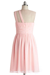 Black Tie Dress, Simple A-Line One Shoulder Short Pink Chiffon Bridesmaid Dress