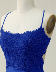 Bridesmaids Dressing Gowns, Royal Blue Lace Top Spaghetti Straps Body Homecoming Dress