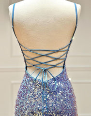 Prom Dresses Long Mermaid, Sparkly Spaghetti Straps Sequin Homecoming Dress