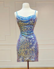 Prom Dress Long Mermaid, Sparkly Spaghetti Straps Sequin Homecoming Dress