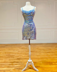Prom Dresses Long Mermaide, Sparkly Spaghetti Straps Sequin Homecoming Dress