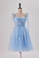 Prom Dresses Ballgown, Starry Light Blue Tulle A-line Princess Dress