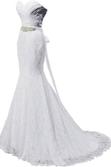 Wedding Dresses Under 301, Elegant Mermaid Sweetheart Lace up Back Wedding Dresses