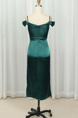 Party Dresses For Ladies 2037, Straps Green Silk Satin Bodycon Midi Dress
