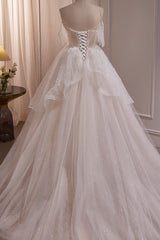 Wedding Dress Short, Elegant Tulle Spaghetti Straps Ball Gown Wedding Dress with Beads
