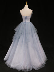Formal Dresses For Black Tie Wedding, Sweetheart Neck Blue Ombre Tulle Long Blue Ombre Long Tulle Prom Dresses