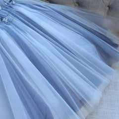 Formal Dresses 2033, Sweetheart Strapless Homecoming Dresses, Beads Blue Lace Up Tulle Short Prom Dresses