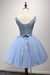 Bridesmaid Dress Online, Luxurious A-line Straps Knee Length Short Tulle Homecoming Dresses