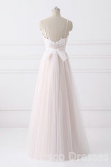 Wedding Dresses For Bridesmaids, Girly Spaghetti Straps Long A-line Floor Length Wedding Dresses