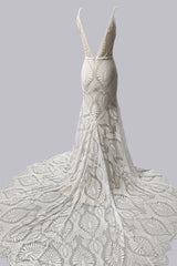 Wedding Dress Gowns, Elegant Spaghetti Straps V Neck Mermaid Lace Wedding Dresses
