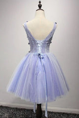 Party Dresses For Wedding, Purple V Neck A Line Homecoming Dress