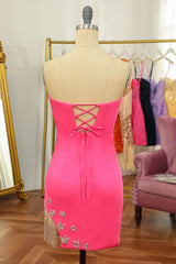 Prom Dresses 2034 Black Girl, Pink Tight Short Homecoming Dress with Star and Fringes