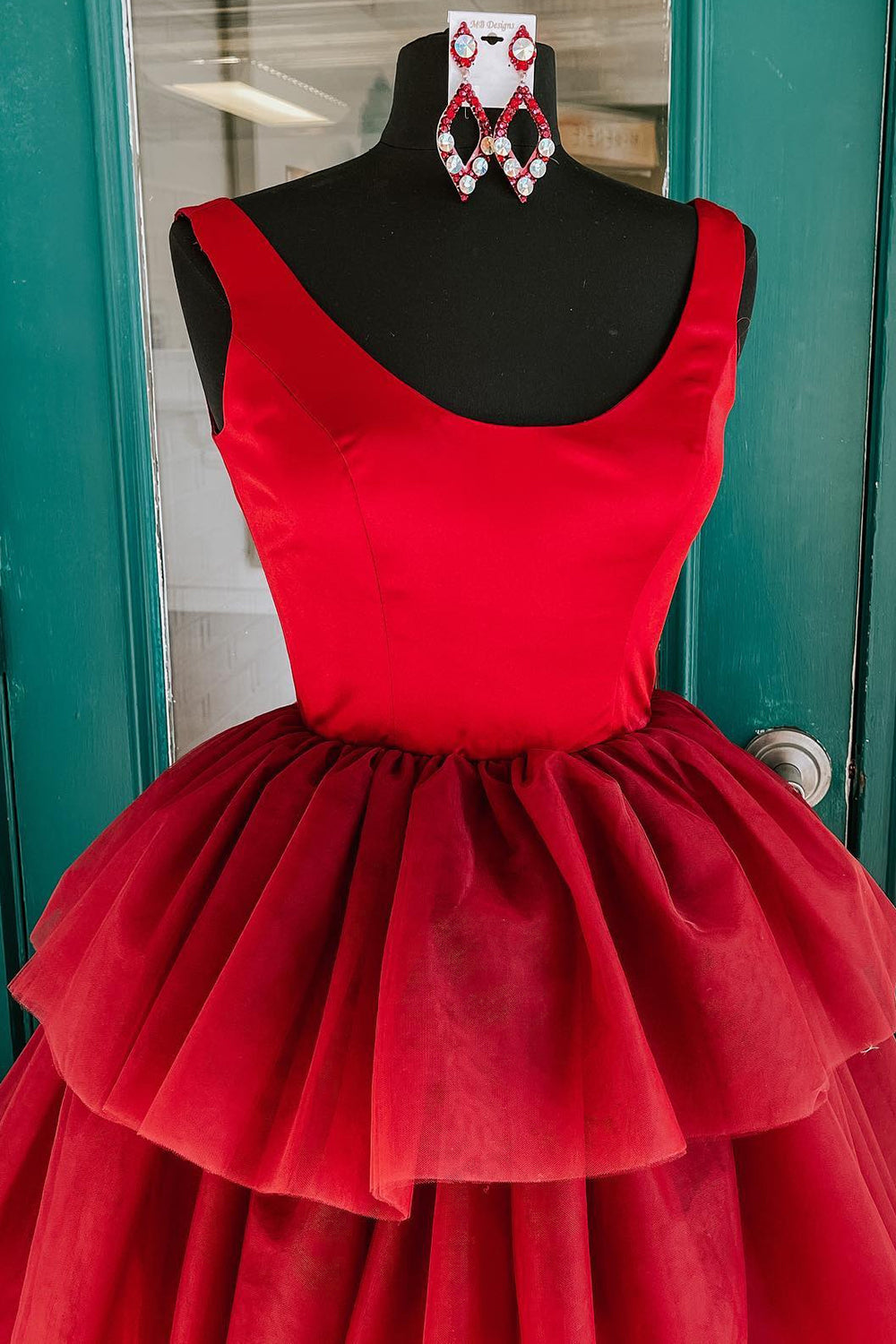 Party Dress Spring, Red High Low Tiered Homecoming Dress