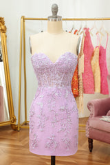 Prom Gown, Purple Lace Tight Short Hoco Dress