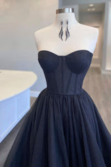 Homecoming Dress Short Tight, Black Corset Sweetheart Long Prom Dress with Ruffles