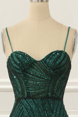 Party Dresses Size 28, Dark Green Sequin Sparkly Prom Dress with Slit