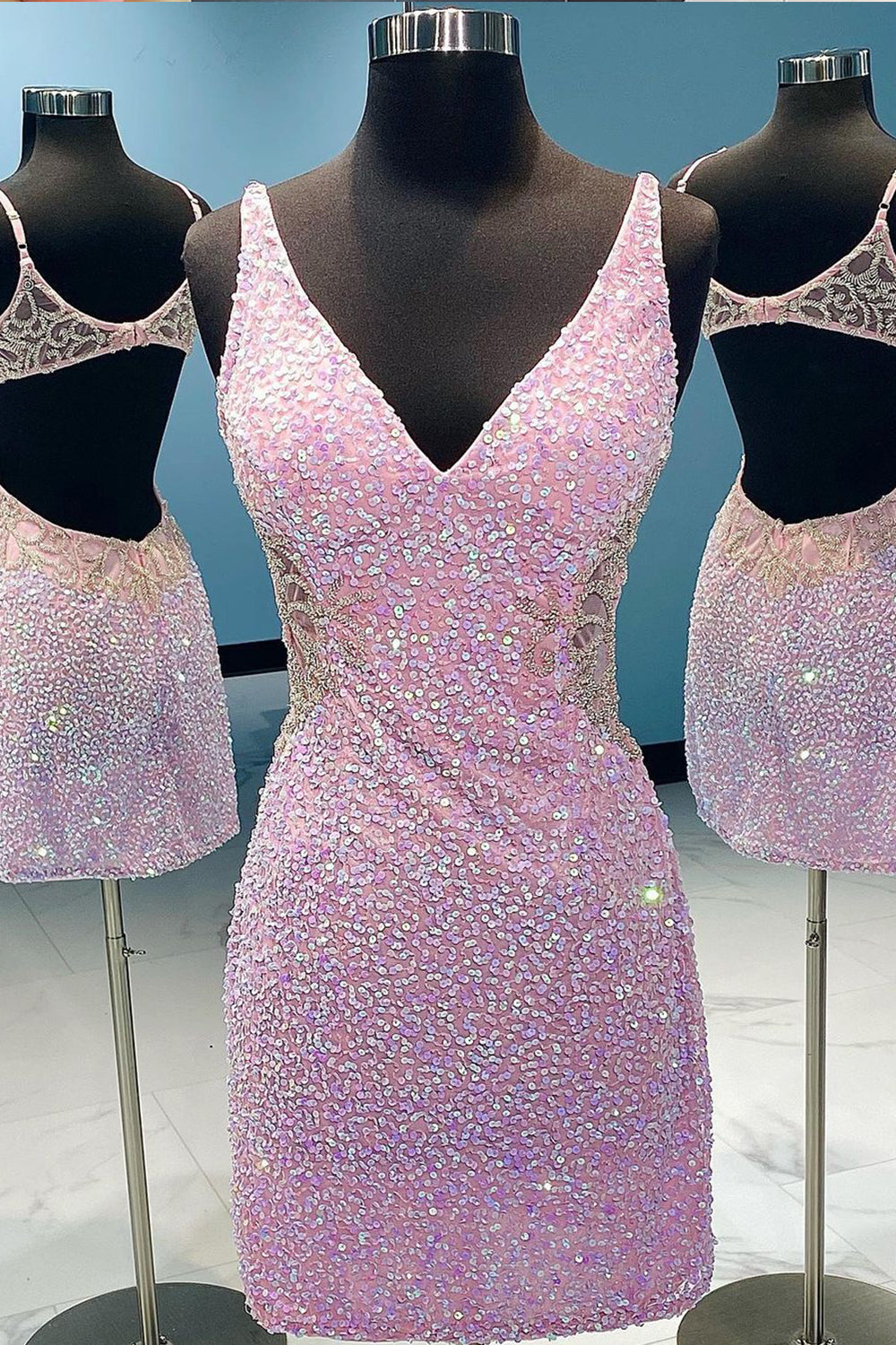 Party Dress Ideas, Lilac Sequins Homecoming Dress with Open Back