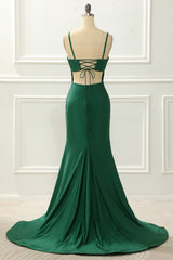 Evening Dresses Modest, Green Mermaid Beading Prom Dress with Slit