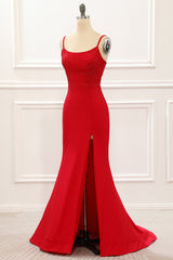 Evening Dress Prom, Red Mermaid Long Prom Dress with Beading