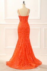 Beauty Dress Design, Orange Mermaid Glitter Prom Dress with Slit