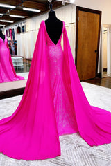 Homecoming Dresses Silk, Hot Pink Mermaid Prom Dress With Wateau Train