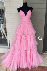 Formal Dress Inspo, Sparkly Spaghetti Straps Tiered Tulle Prom Dress, New Long Party Gown