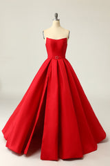 Bridesmaids Dresses Winter, A Line Strapless Red Prom Party Dress with Split Front
