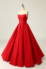 Bridesmaid Dresses Blushes, A Line Strapless Red Prom Party Dress with Split Front