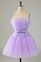 Party Dresses Outfits, Cute A Line Strapless Purple Short Homecoming Dress