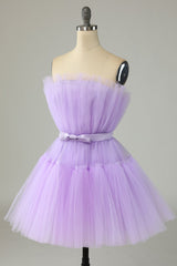 Party Dress Shop, Cute A Line Strapless Purple Short Homecoming Dress