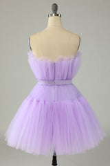 Party Dress Shopping, Cute A Line Strapless Purple Short Homecoming Dress