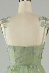 Prom Dresses Green, Green Corset Long Tulle Prom Dress with 3D Butterflies