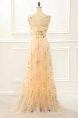 Prom Ideas, Tulle Champagne A Line Prom Dress with Embroidery