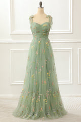 Design Dress, Tulle Green A Line Prom Dress with Embroidery