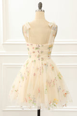 Formal Dress Idea, Tulle Champagne Short Prom Dress with Embroidery