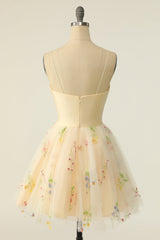 Summer Dress, Champagne Tulle A-Line Homecoming Dress with Embroidery