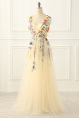 Fall Wedding Color, Champagne Tulle A-line Prom Dress with Appliques