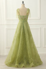 Bridal Bouquet, Light Green Tulle A-line Prom Dress with Beading