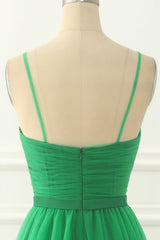 Sage Green Bridesmaid Dress, Green Spaghetti Straps Tulle Prom Dress with Sash