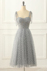 Bridesmaid Dresses Designers, Grey Tulle A-line Midi Prom Dress with Hearts