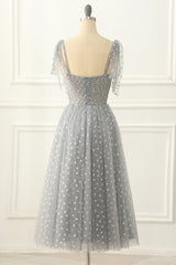 Bridesmaid Dress Design, Grey Tulle A-line Midi Prom Dress with Hearts