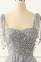 Bridesmaids Dresses Online, Grey Tulle A-line Midi Prom Dress with Hearts