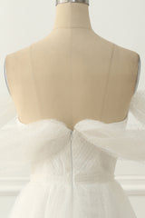 Cute Prom Dress, Ivory Tulle Off the Shoulder A-line Prom Dress