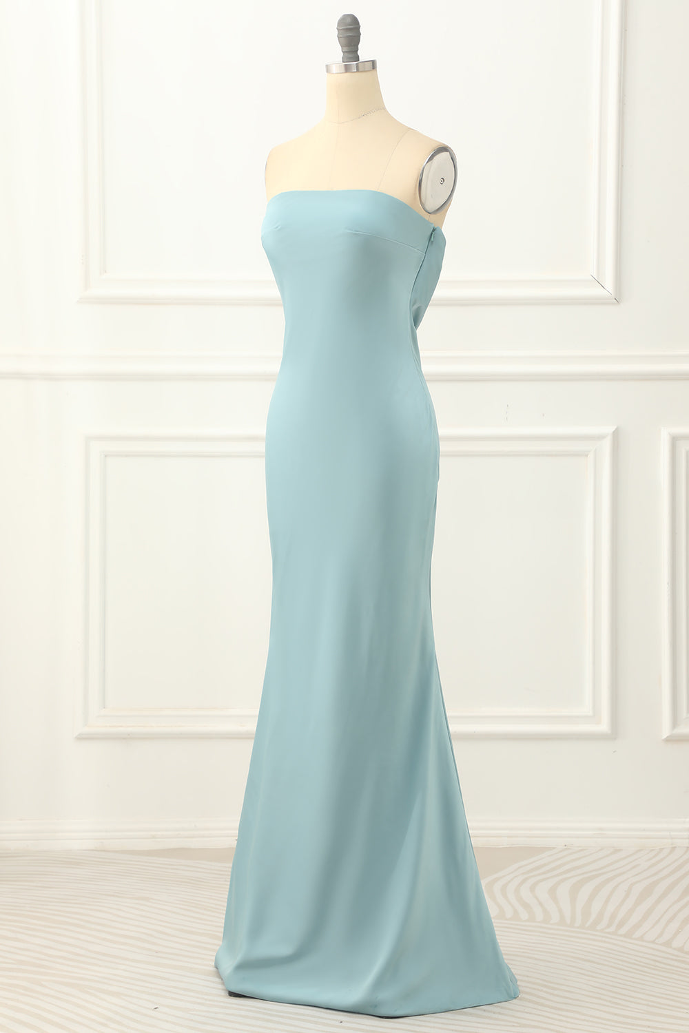 Bridesmaid Propos, Blue Strapless Sheath Satin Prom Dress
