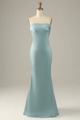 Prom Dress Sweetheart, Grey Blue Satin Mermaid Bridesmaid Dress
