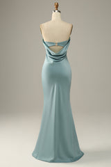 Prom Dresses Sweetheart, Grey Blue Satin Mermaid Bridesmaid Dress